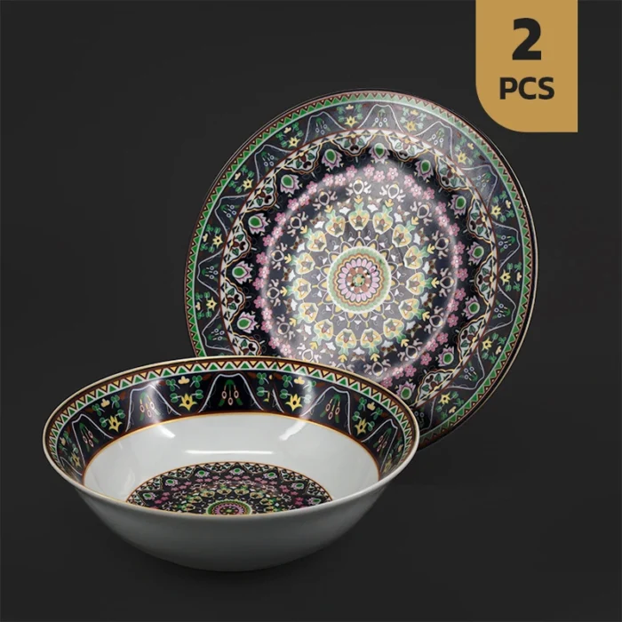 ترنج (2)-1 سرویس 2 پارچه چینی مقصود طرح ترنج سورمه ای