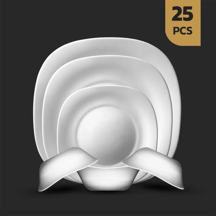 25اپال-چهارگوش-سفید سرویس 25 پارچه ارکوپال سفید چهارگوش