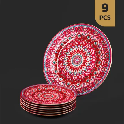 چینی ترنج 9پارچه زرشکی چینی مقصود