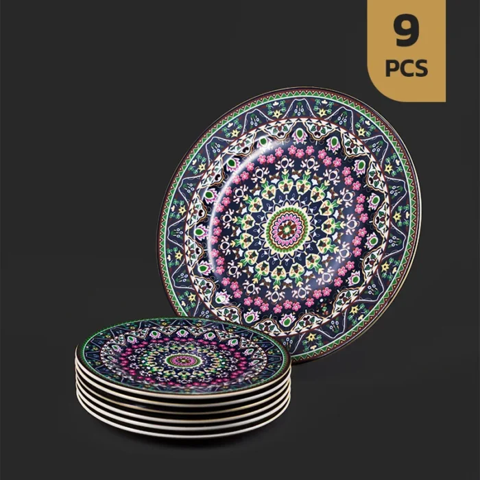 چینی ترنج 9پارچه سورمه ای سرویس 9 پارچه چینی طرح ترنج