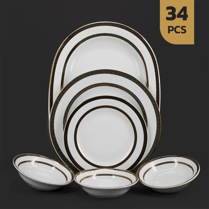 سرویس 34 پارچه پینی مقصود طرح ورساچه مشکی سرویس 34 پارچه پینی مقصود طرح ورساچه مشکی