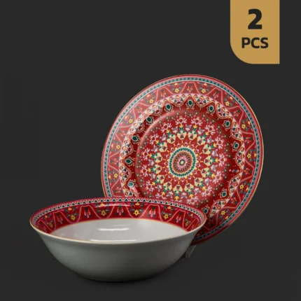 سرویس 2 پارچه چینی مقصود طرح ترنج زرشکی