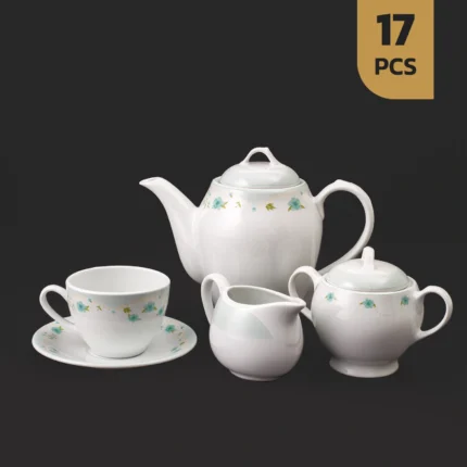 سرویس 17 پارچه چایخوری چینی مقصود طرح دوروتی فیروزه ای