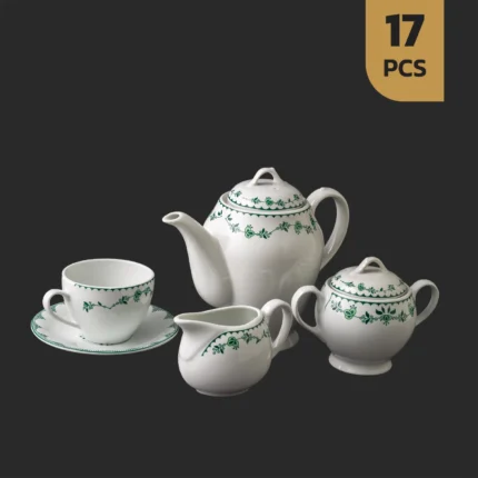 سرویس 17 پارچه چینی مقصود طرح کورالین سبز