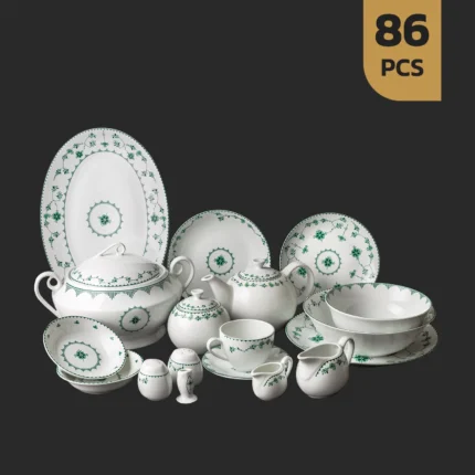 سرویس ۸۶ پارچه چینی مقصود طرح کورالین سبز