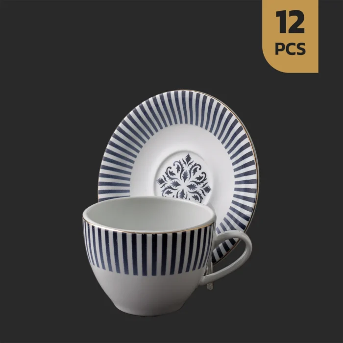 سرویس 12 پارچه چینی مقصود طرح میسن آبی