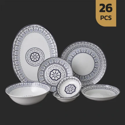 سرویس ۲۶ پارچه چینی مقصود طرح یارین سورمه‌ای – آبی ۶ نفره