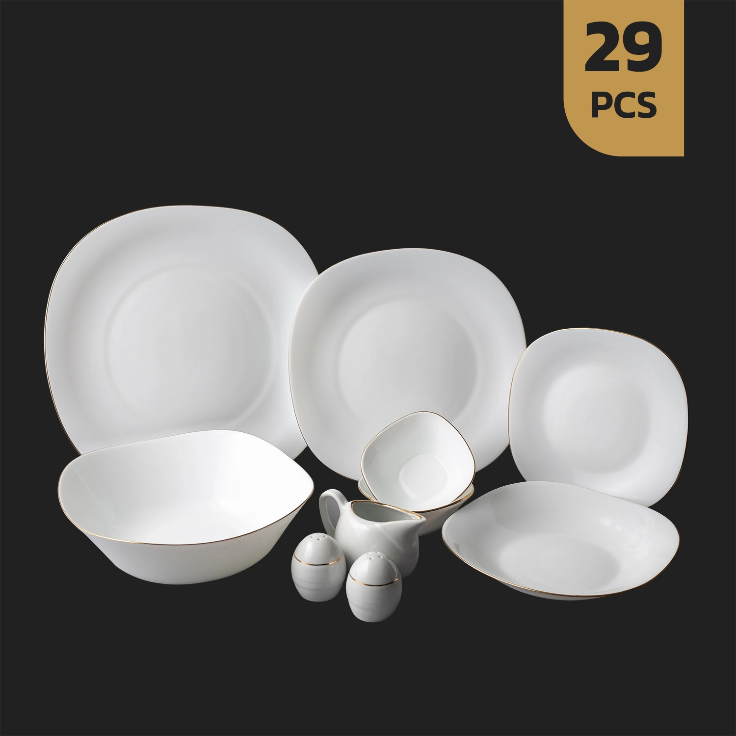 اپال-چهارگوش-طلا سرویس ۲۹ پارچه اپال چهارگوش کلاسیک سفید خط طلا