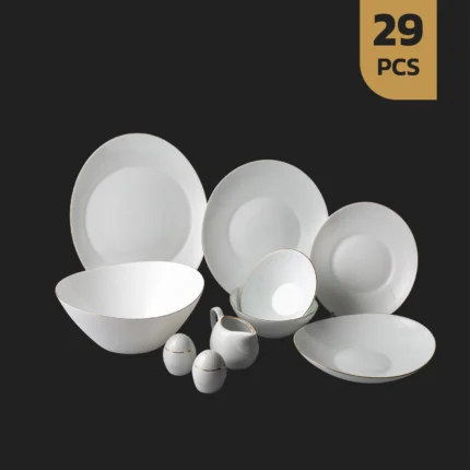 سرویس ۲۹ پارچه اپال صدفی سفید خط طلا